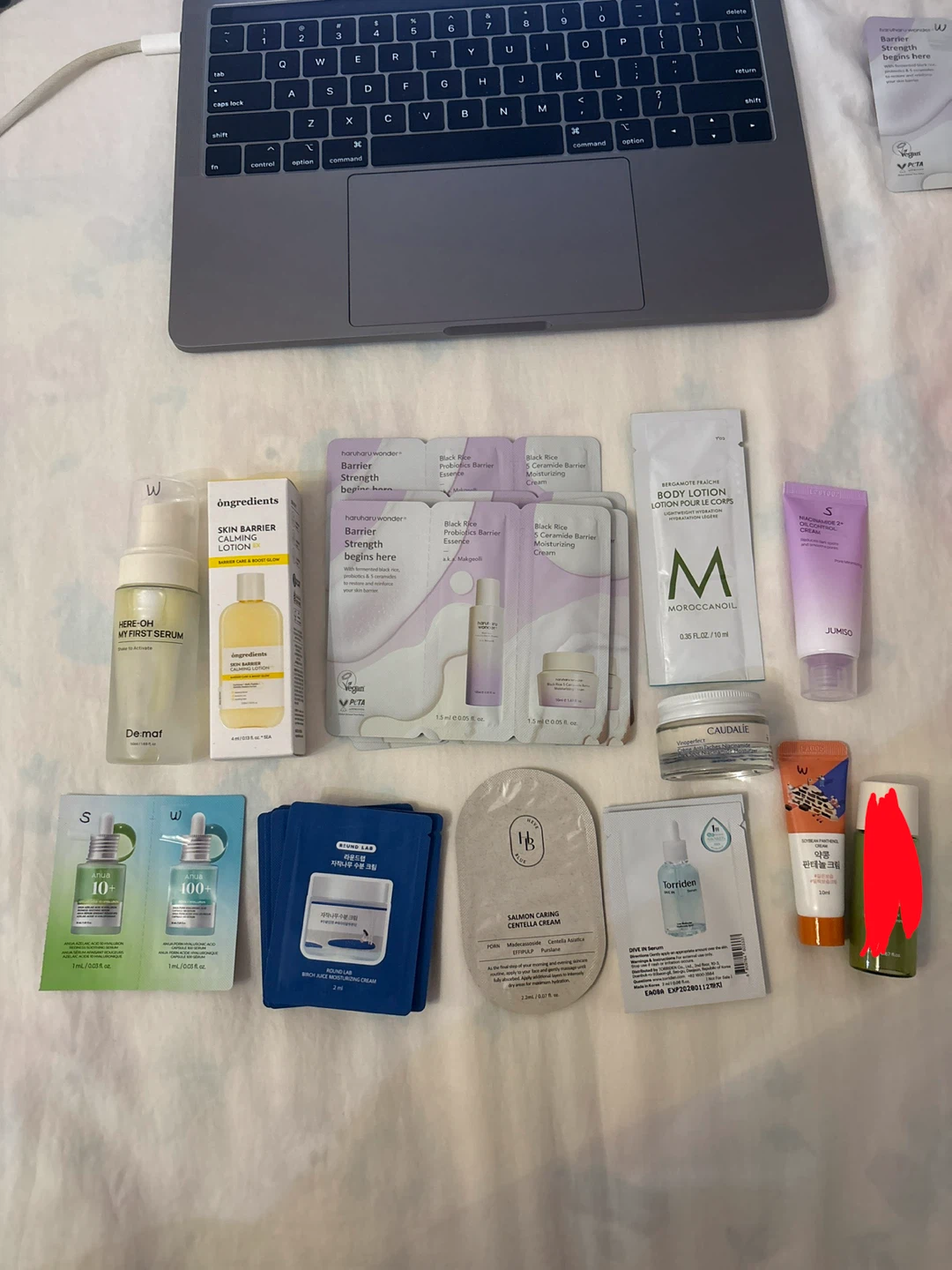 assorted skincare/beauty samples