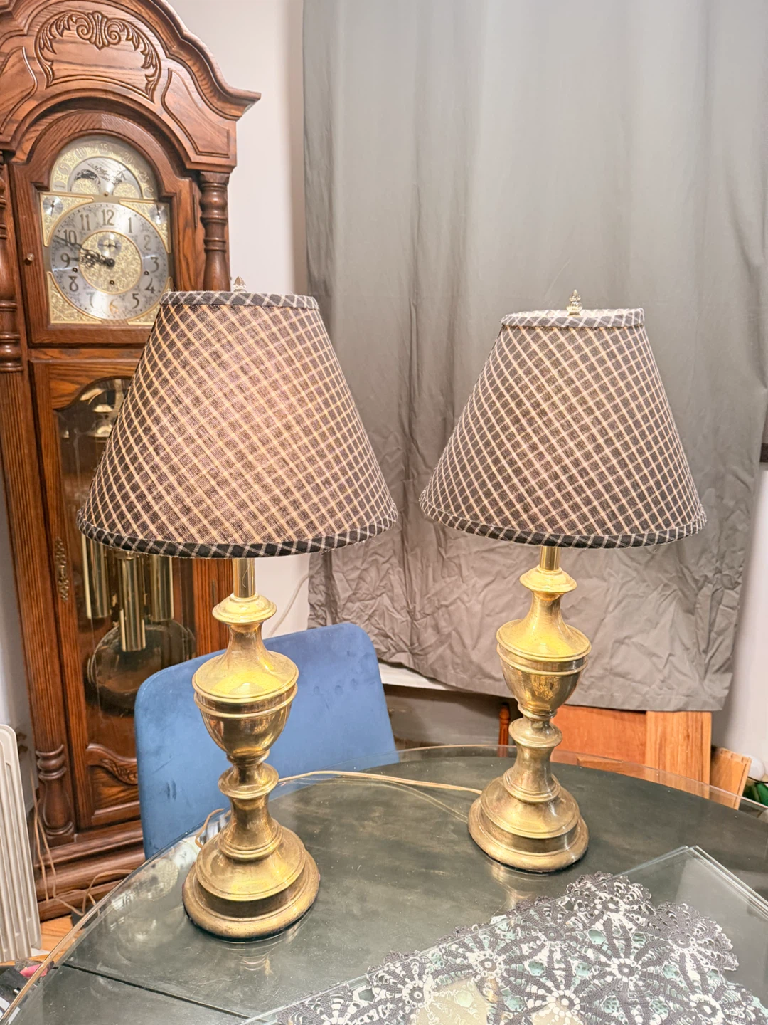 Hollywood Regency Lamps Plaid Shades