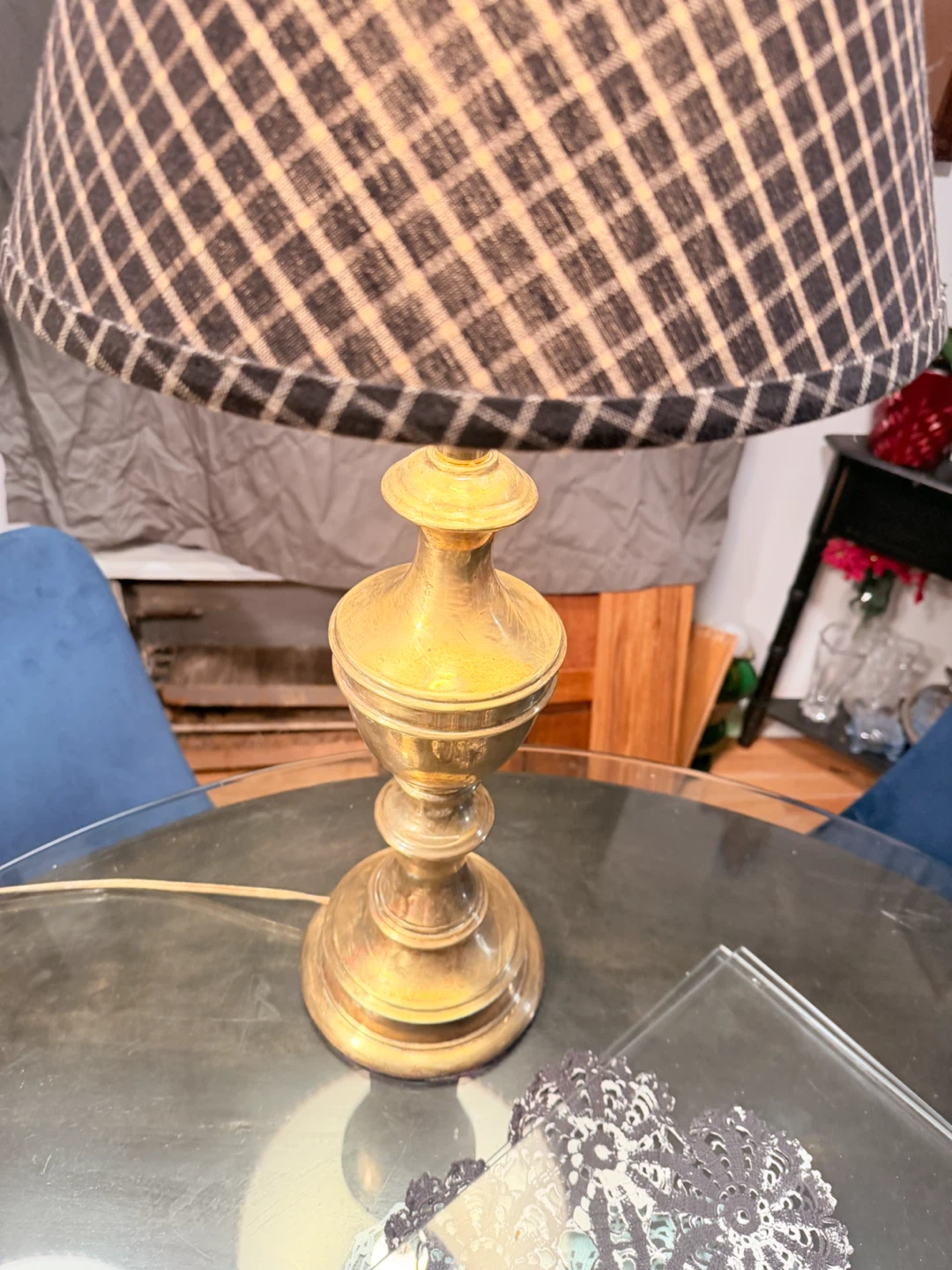Hollywood Regency Lamps Plaid Shades - photo 3