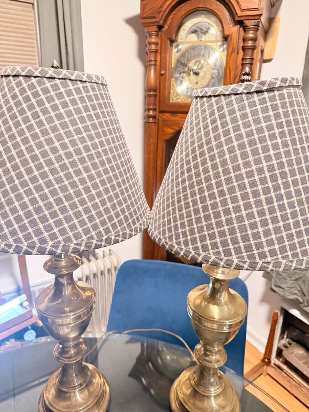 Hollywood Regency Lamps Plaid Shades - photo 4