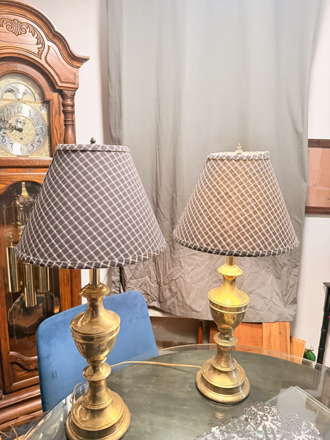Hollywood Regency Lamps Plaid Shades - photo 5
