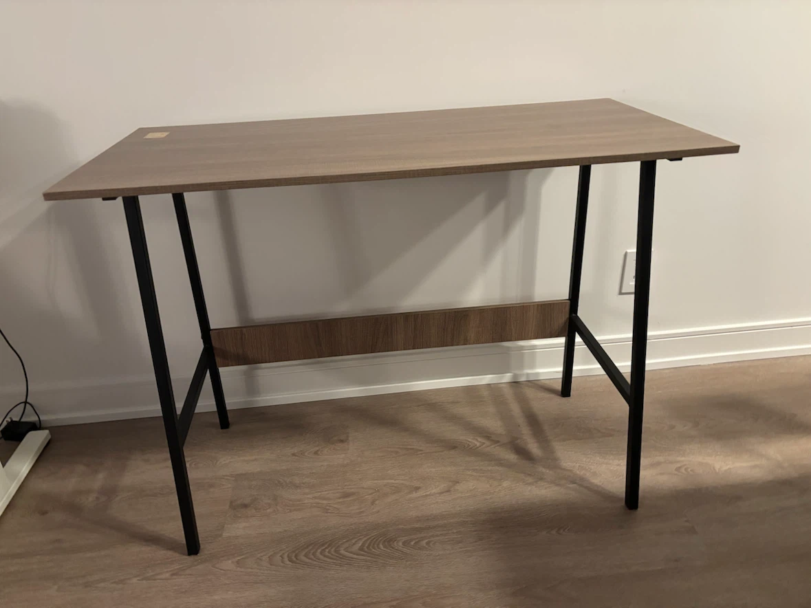 Wood-Finish Desk with Black Metal Frame