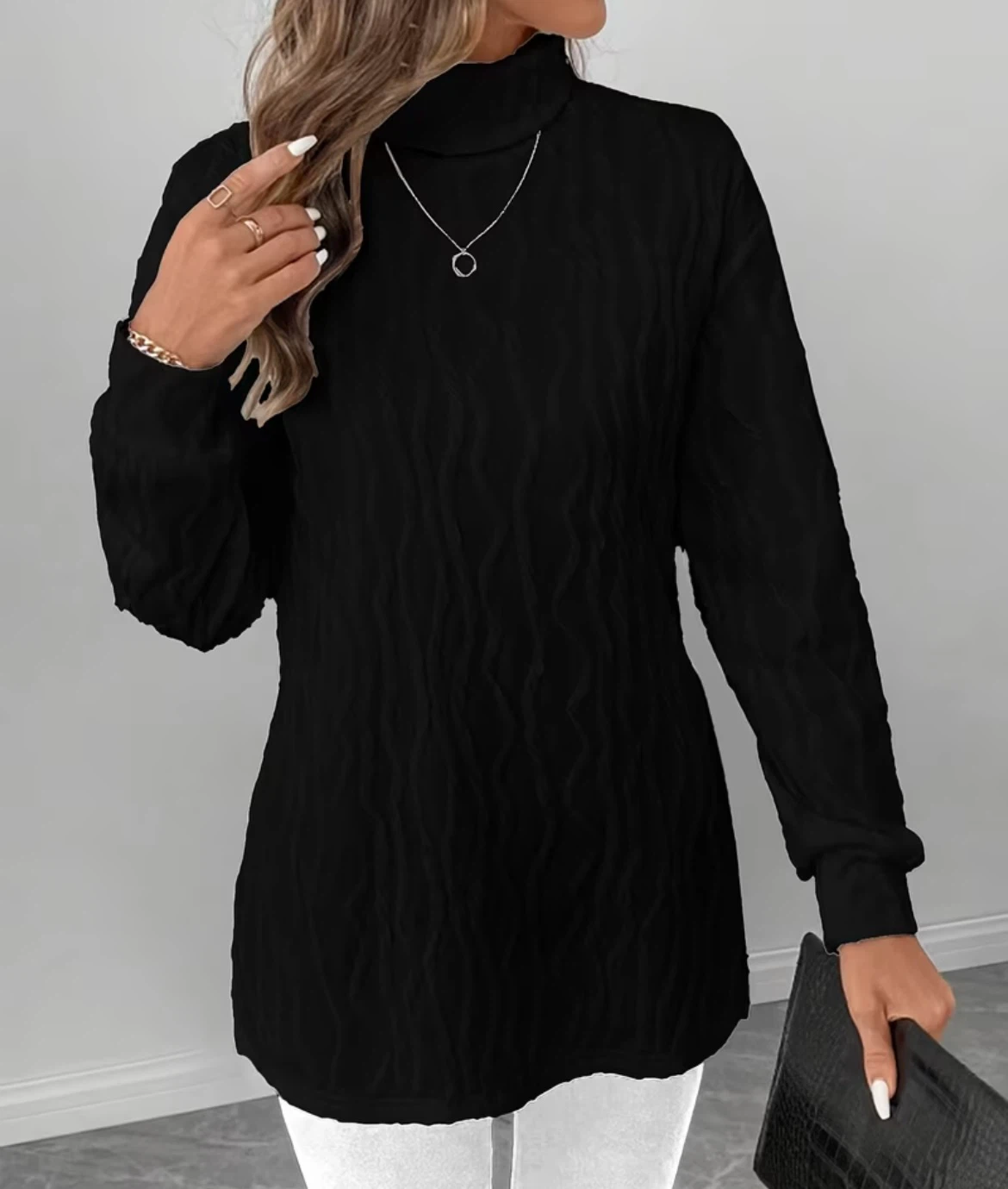 Women’s Black Textured Turtleneck Sweater - photo 2