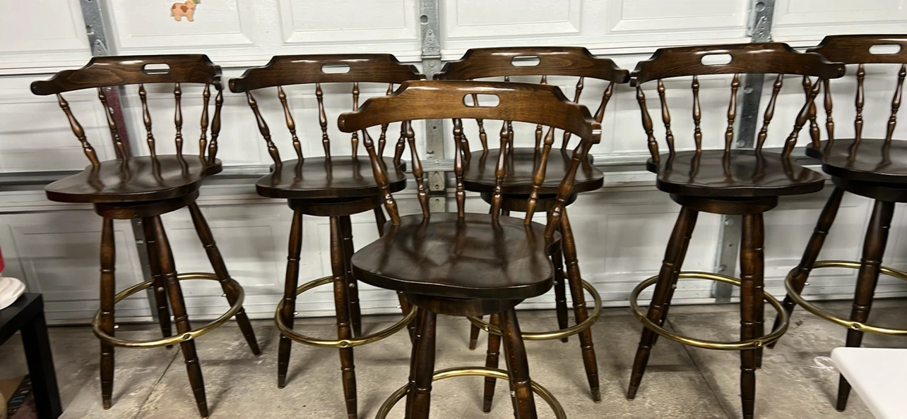 Set of 6 Wooden Swivel Bar Stools