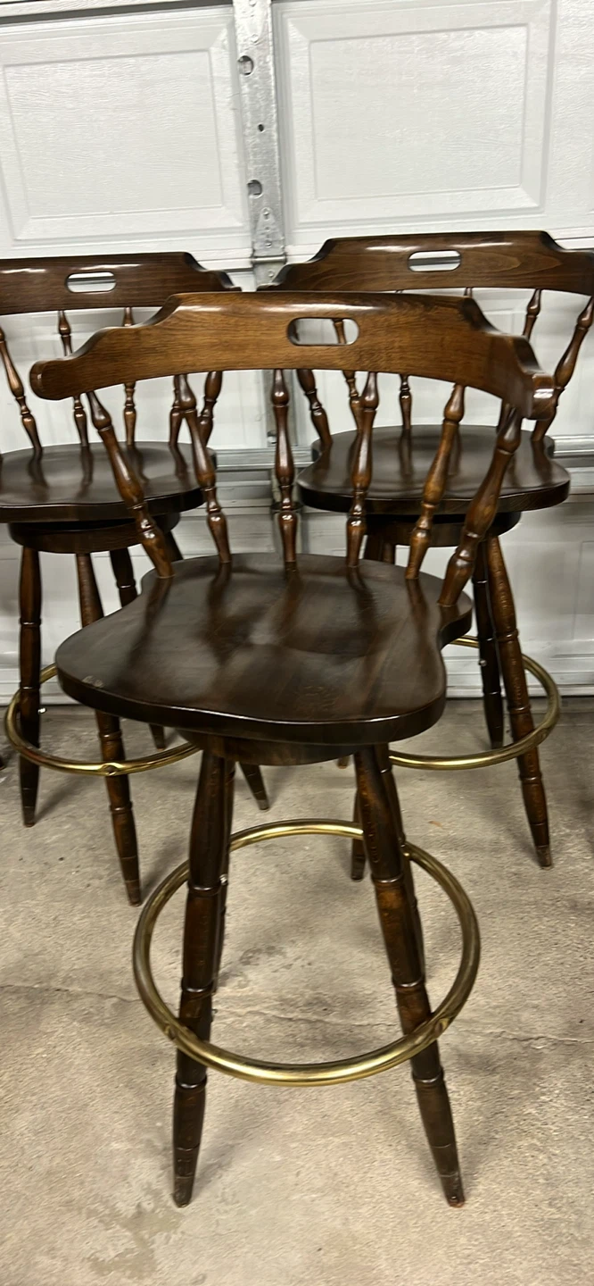 Set of 6 Wooden Swivel Bar Stools - photo 2