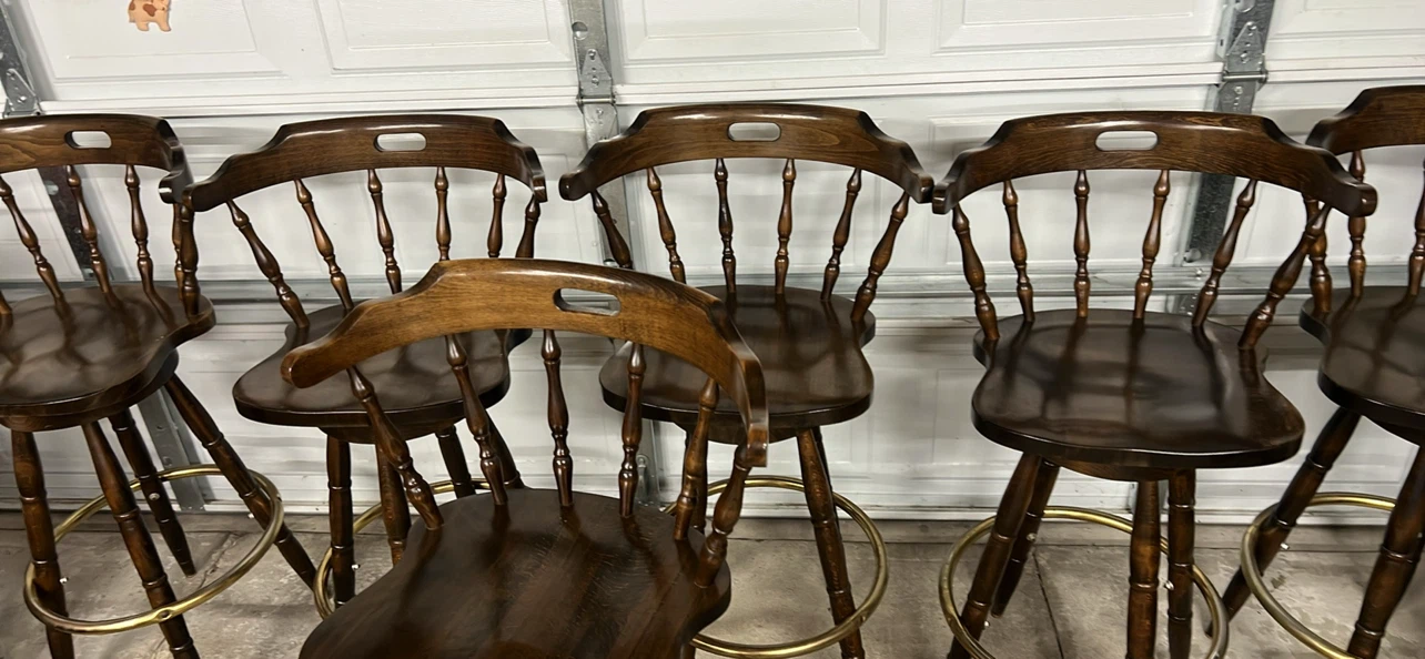 Set of 6 Wooden Swivel Bar Stools - photo 3