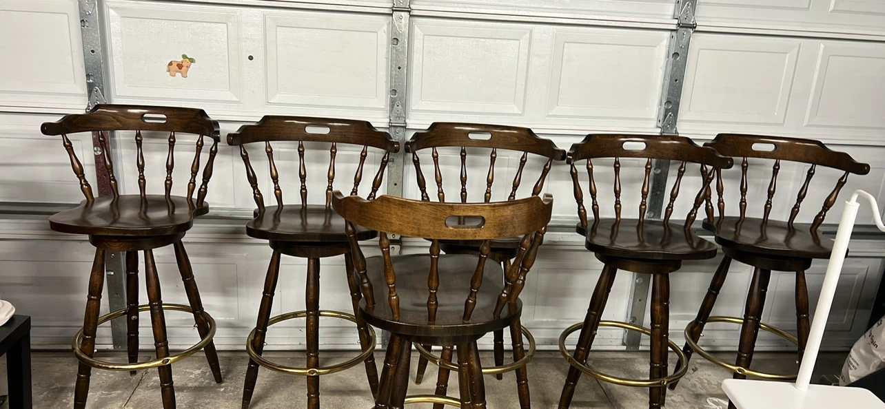 Set of 6 Wooden Swivel Bar Stools - photo 4