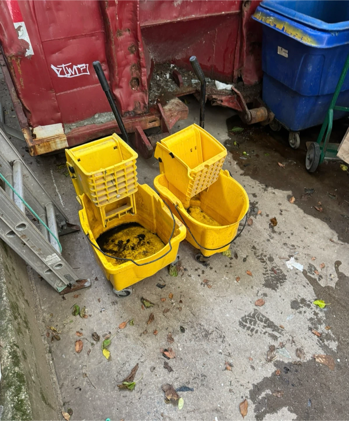 Two Yellow Janitorial Mop Buckets - photo 2