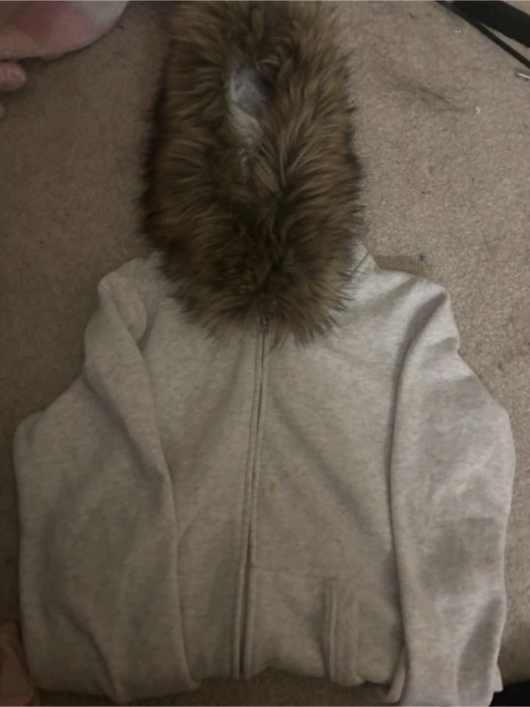 Hollister  Grey Zip-Up Hoodie with Faux Fur Hood