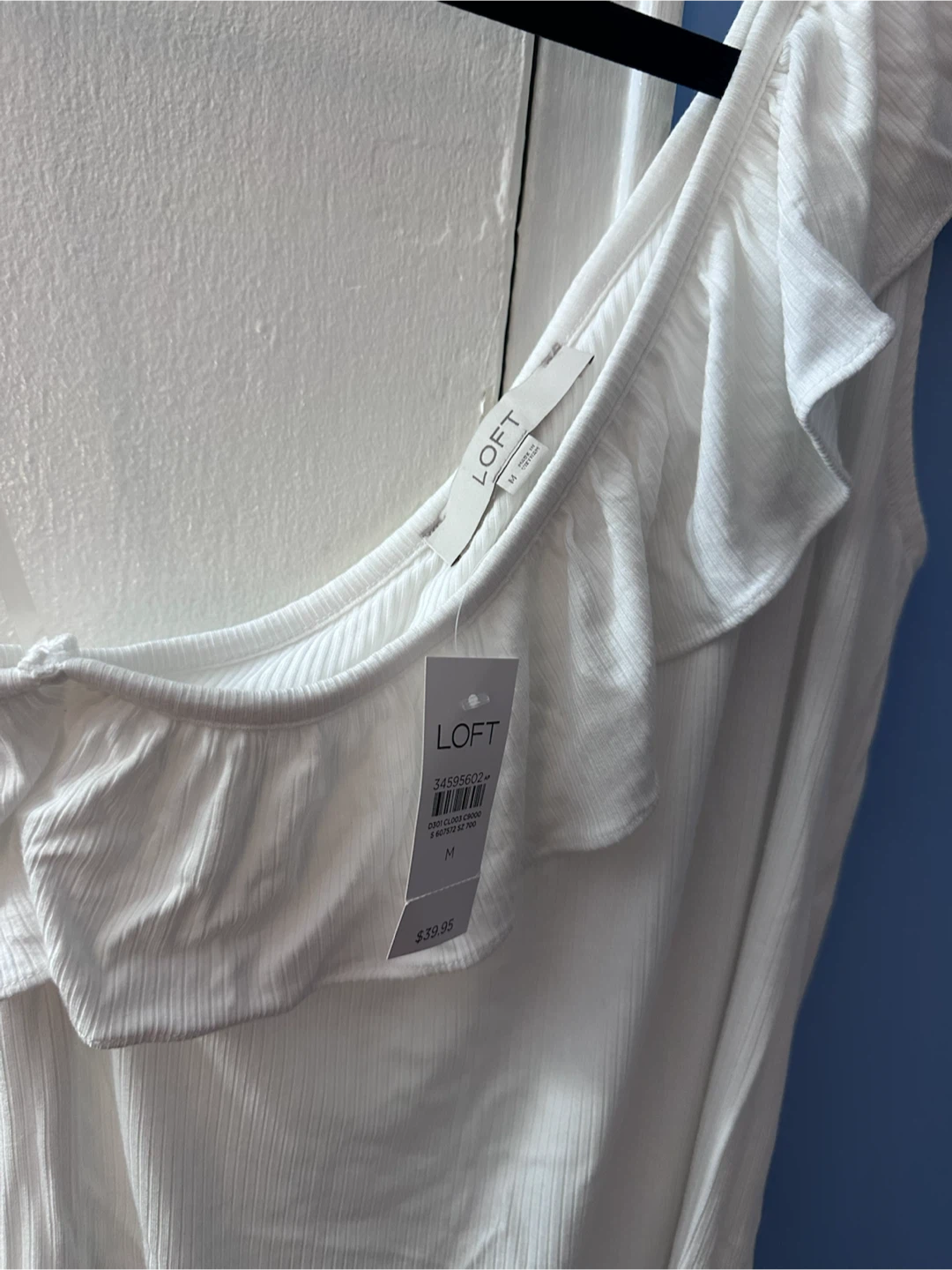 LOFT White One-Shoulder Ruffle Top