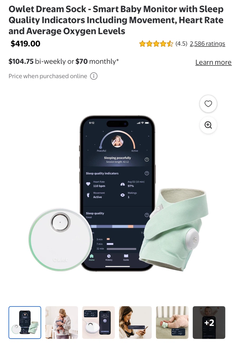 NEW- Owlet Dream Sock Smart Baby Monitor