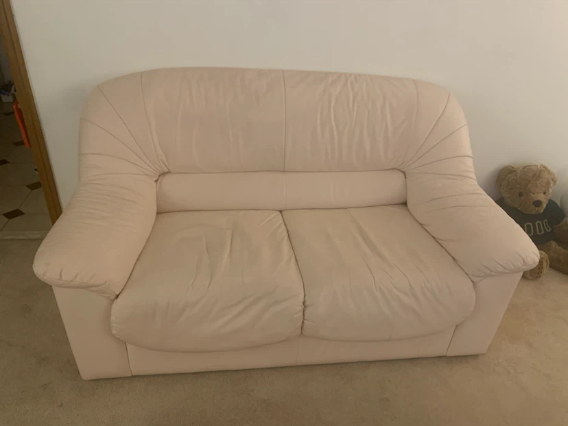 Pale Pink Leather Loveseat Sofa