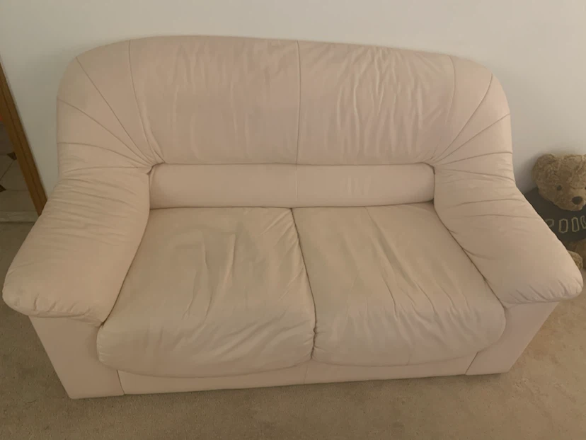 Pale Pink Leather Loveseat Sofa - photo 2
