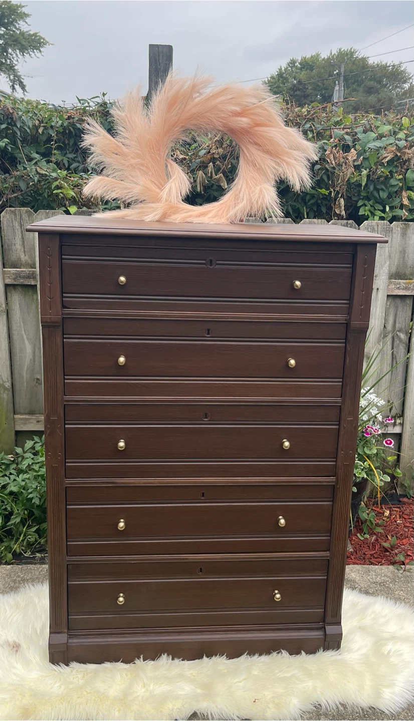 Timeless Solid wood 5 drawers tallboy restored in Dark Walnut