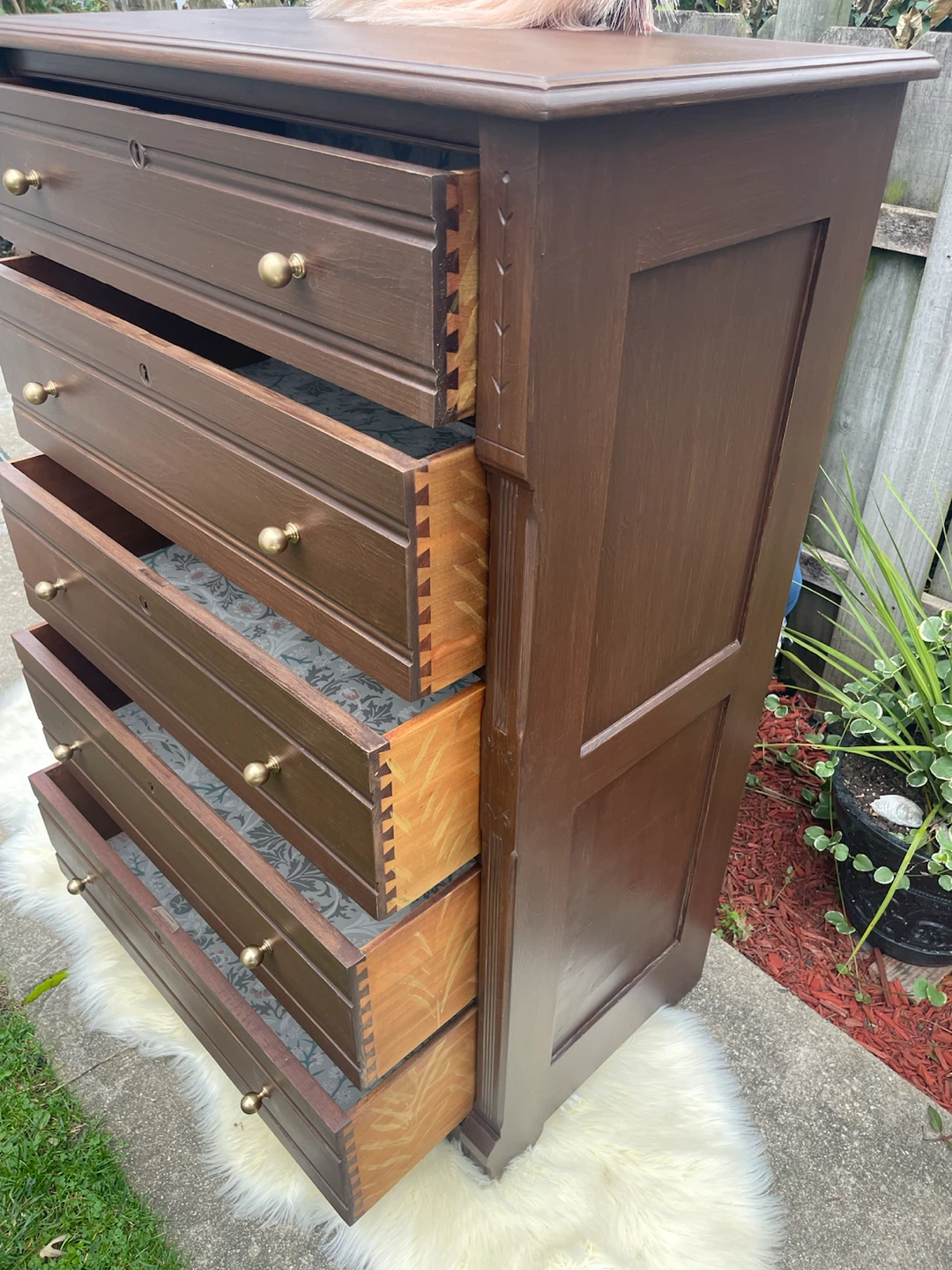 Timeless Solid wood 5 drawers tallboy restored in Dark Walnut - photo 2