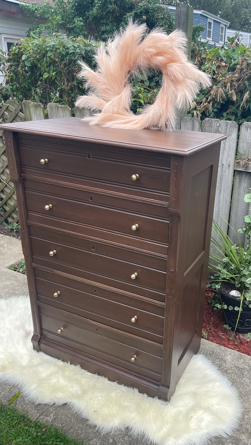 Timeless Solid wood 5 drawers tallboy restored in Dark Walnut - photo 5