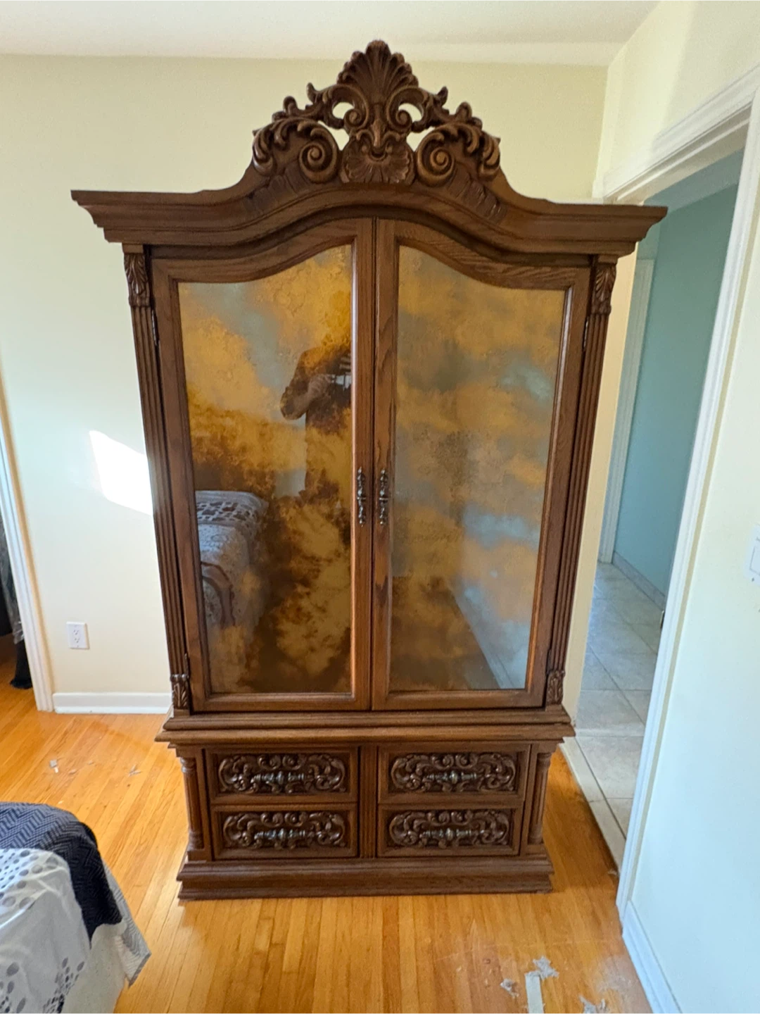 Free delivery used Vintage Ornate Wooden Armoire with Mirror