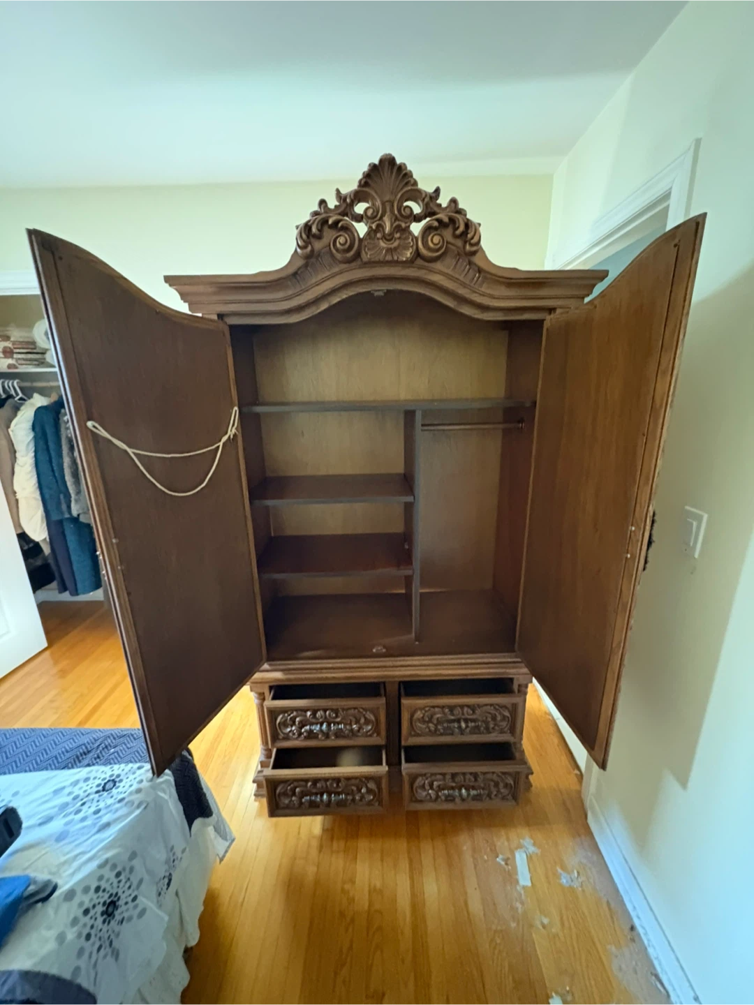 Free delivery used Vintage Ornate Wooden Armoire with Mirror - photo 4