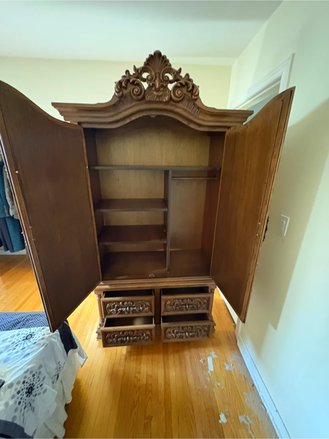 Free delivery used Vintage Ornate Wooden Armoire with Mirror - photo 5
