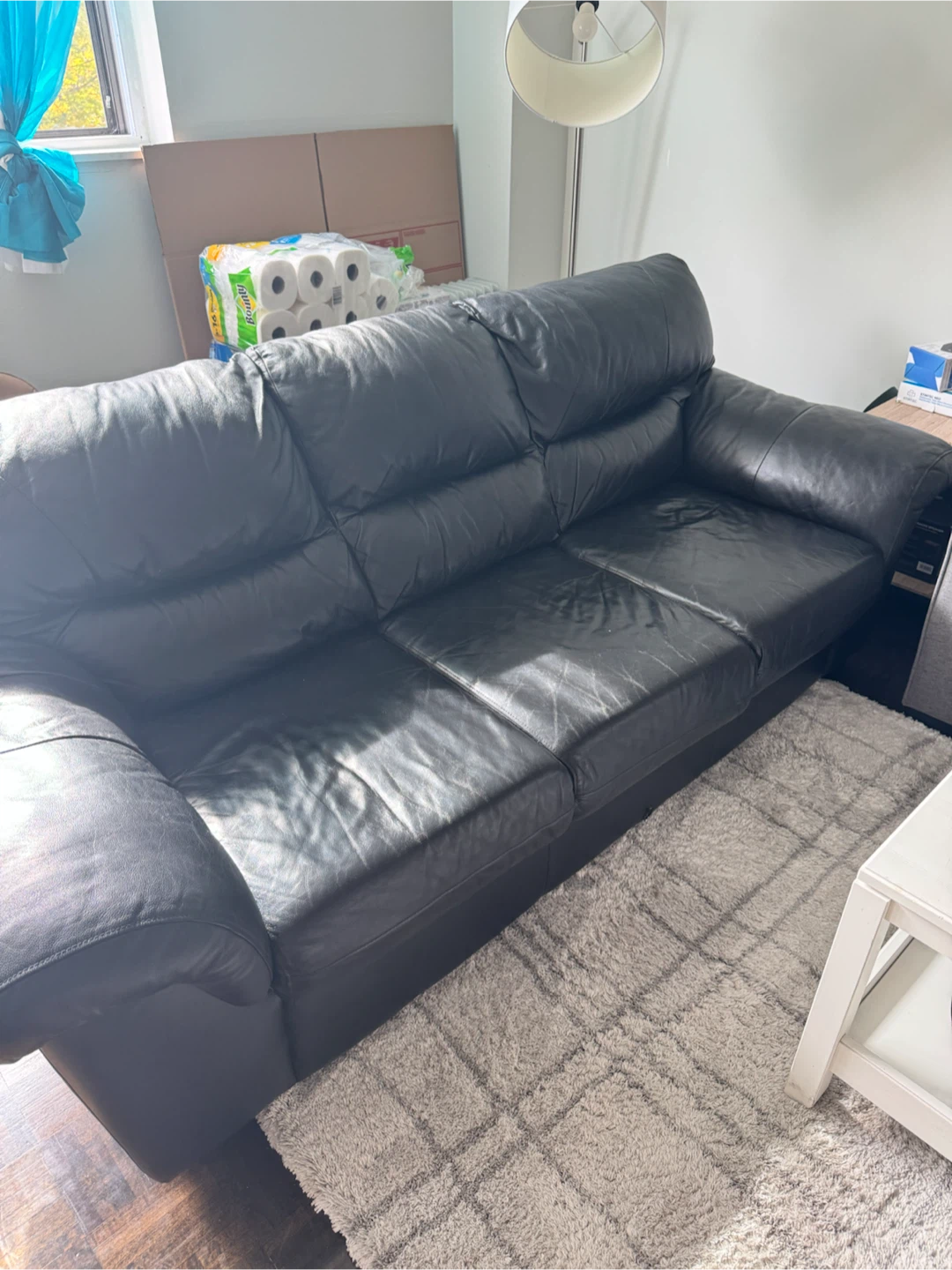 Black Leather Three-Seater Sofa - photo 2