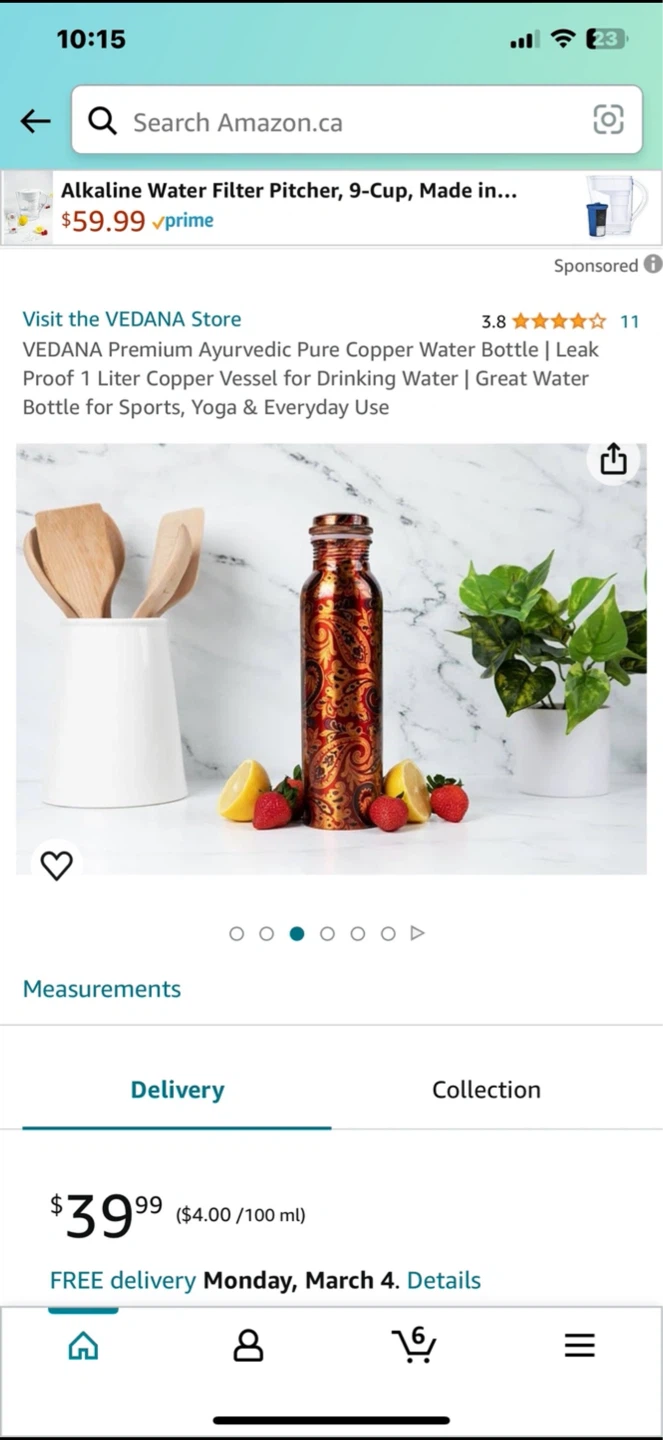 VEDANA Premium Pure Copper Water Bottle