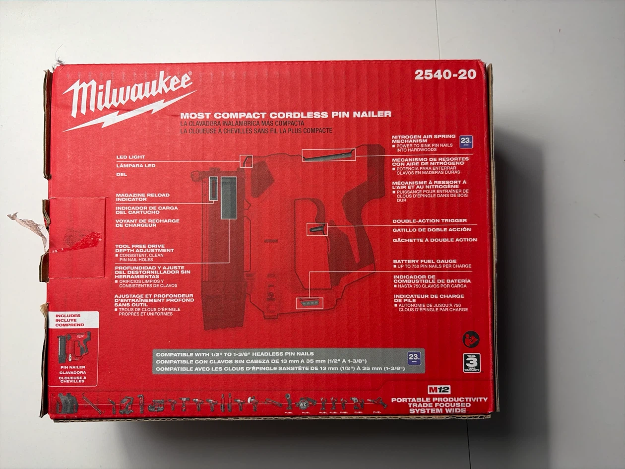 Milwaukee M12 23 Gauge Pin Nailer 2540-20 - photo 3