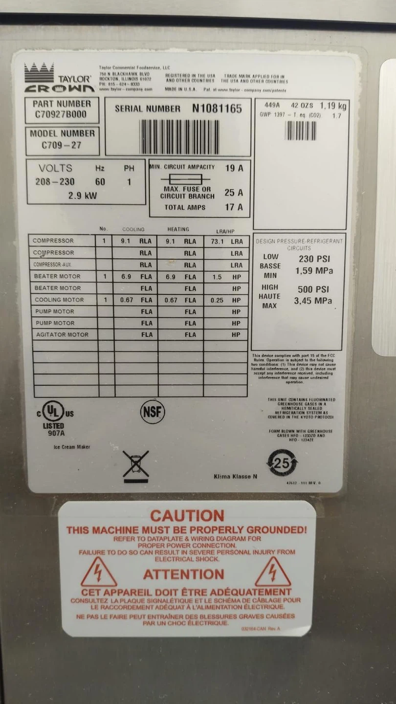 Taylor C709-27 Soft Serve Ice Cream Machine
