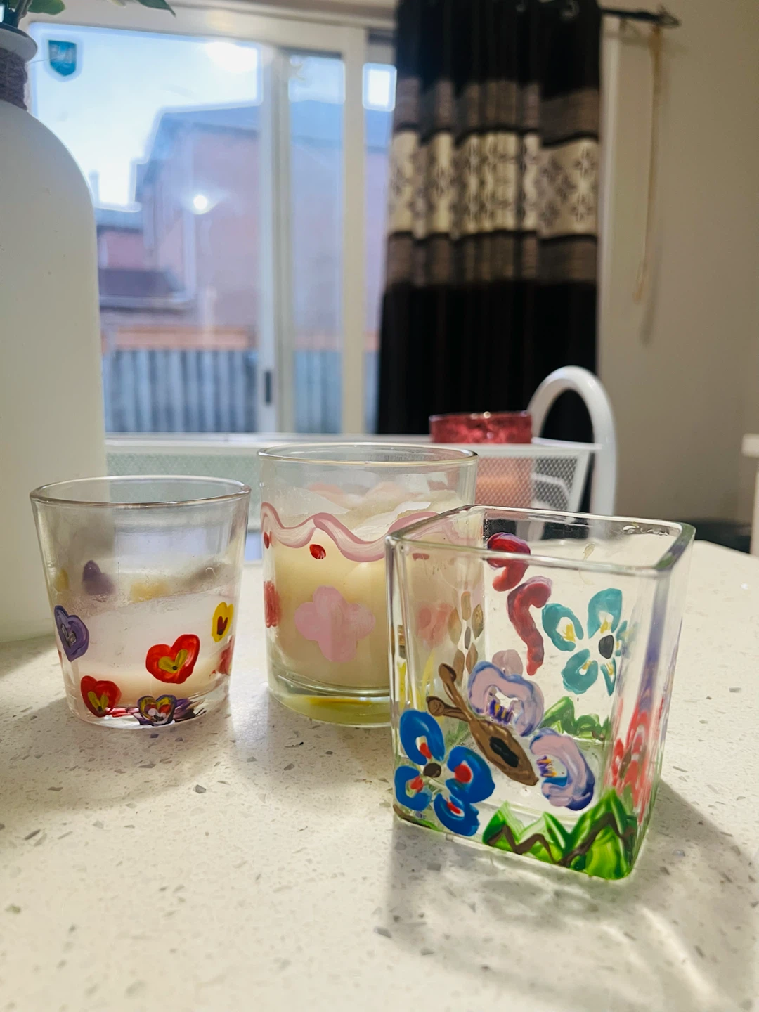 Set of Three Hand-Painted Glass Candle Holders - photo 2