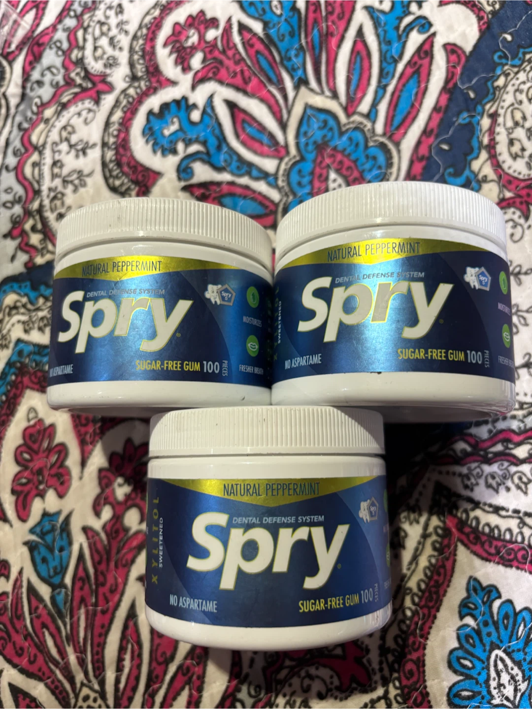 3 Jars of Spry Natural Peppermint Sugar-Free Gum