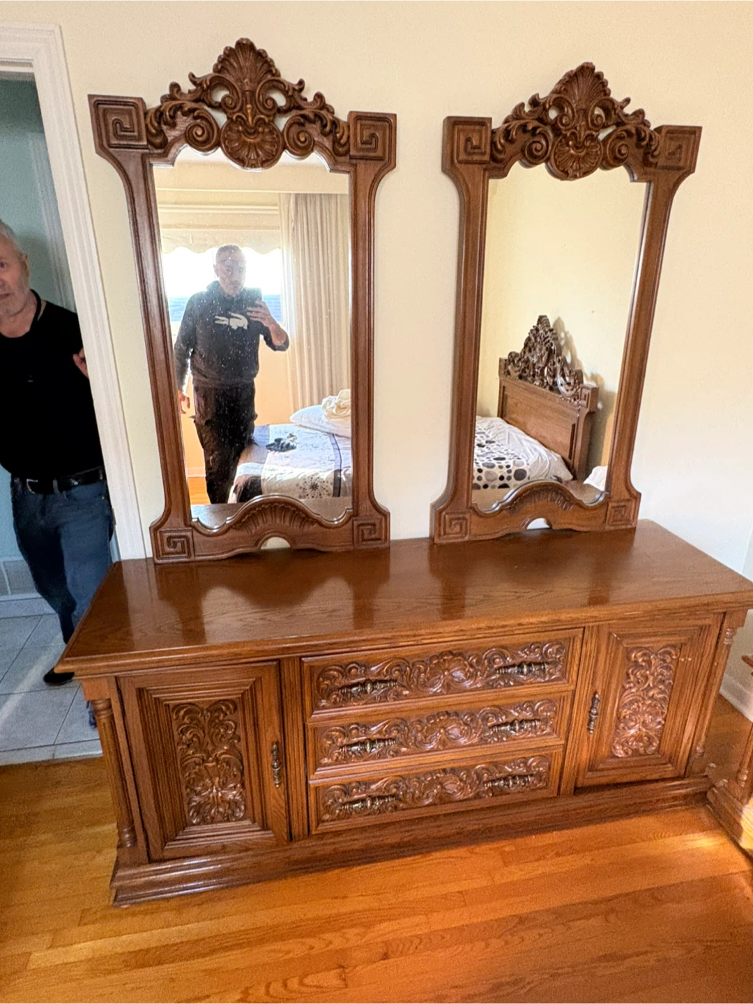 Free delivery used Ornate Wooden Dresser with Dual Mirrors - photo 4