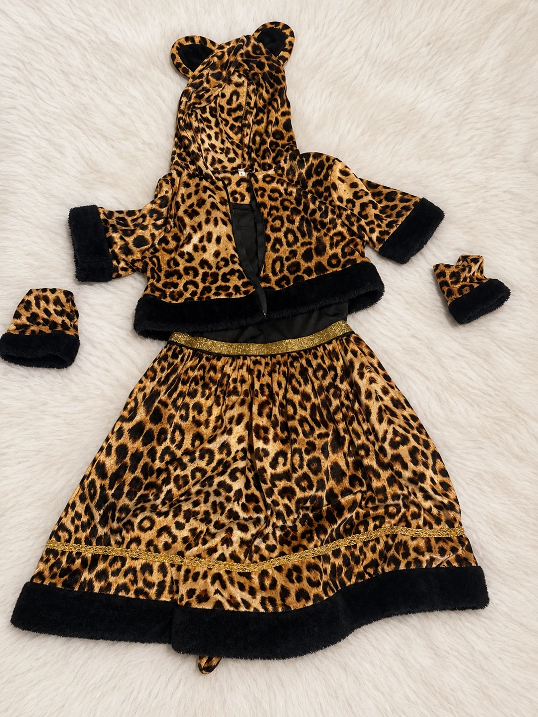 Girls Leopard Print Costume Set  size L 10-12 and Warm Leggings - photo 2