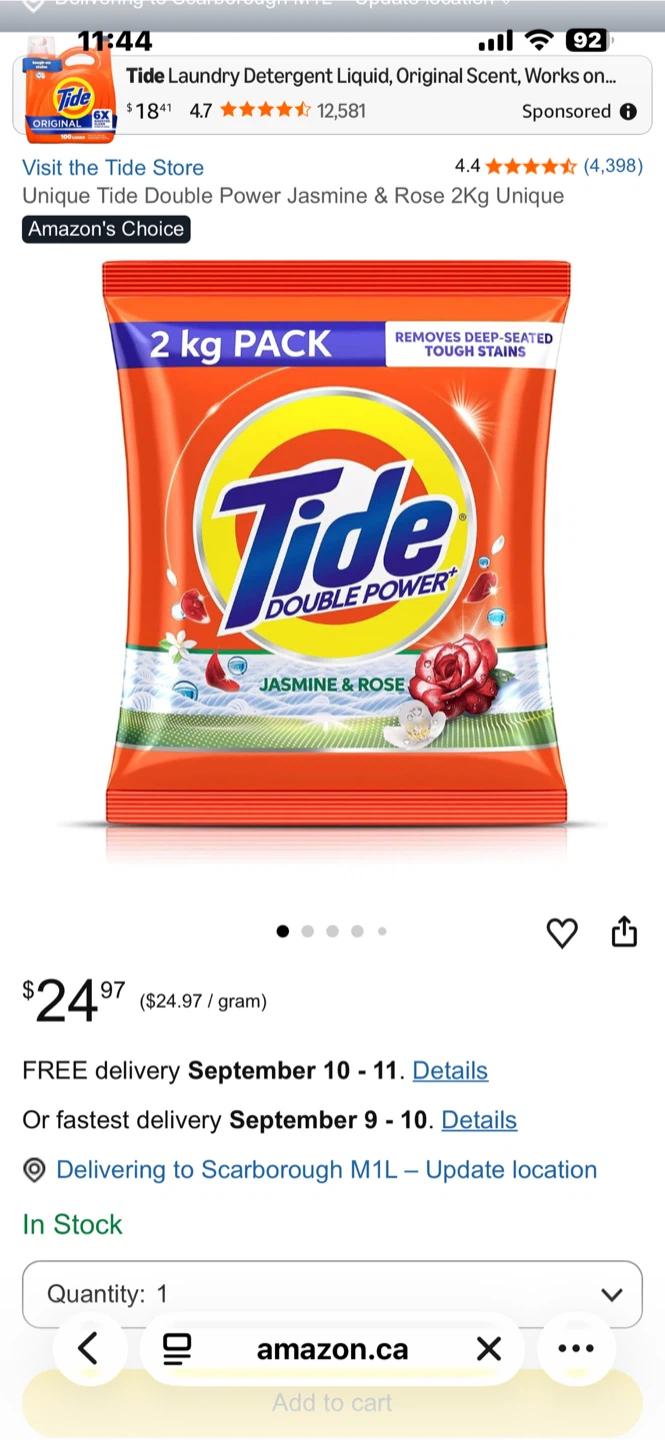 Tide Double Power Jasmine & Rose Laundry Detergent 2kg