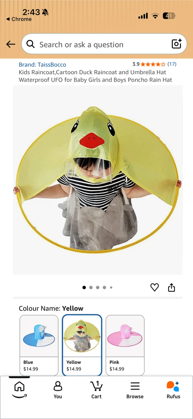 Super Cute Kids Duck Raincoat