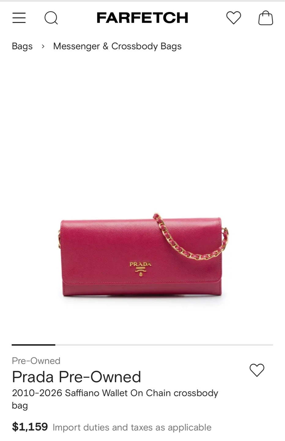 Authentic Prada Saffiano WOC Bag - Fuchsia Pink