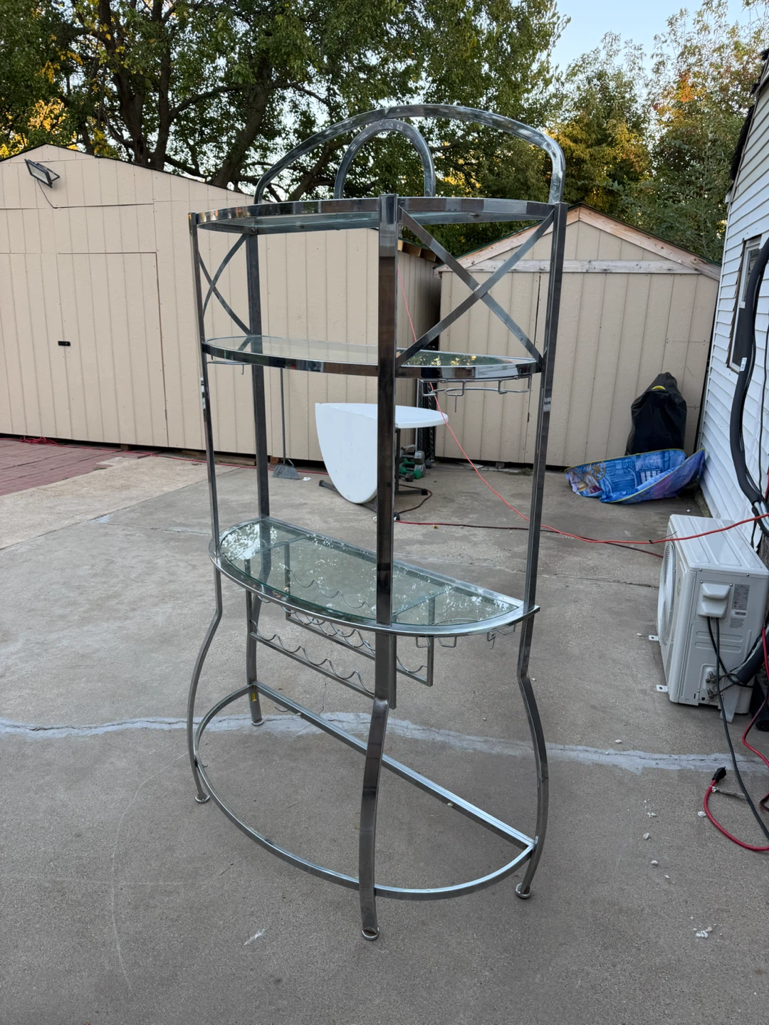 Chrome Metal and Glass Bar Shelf