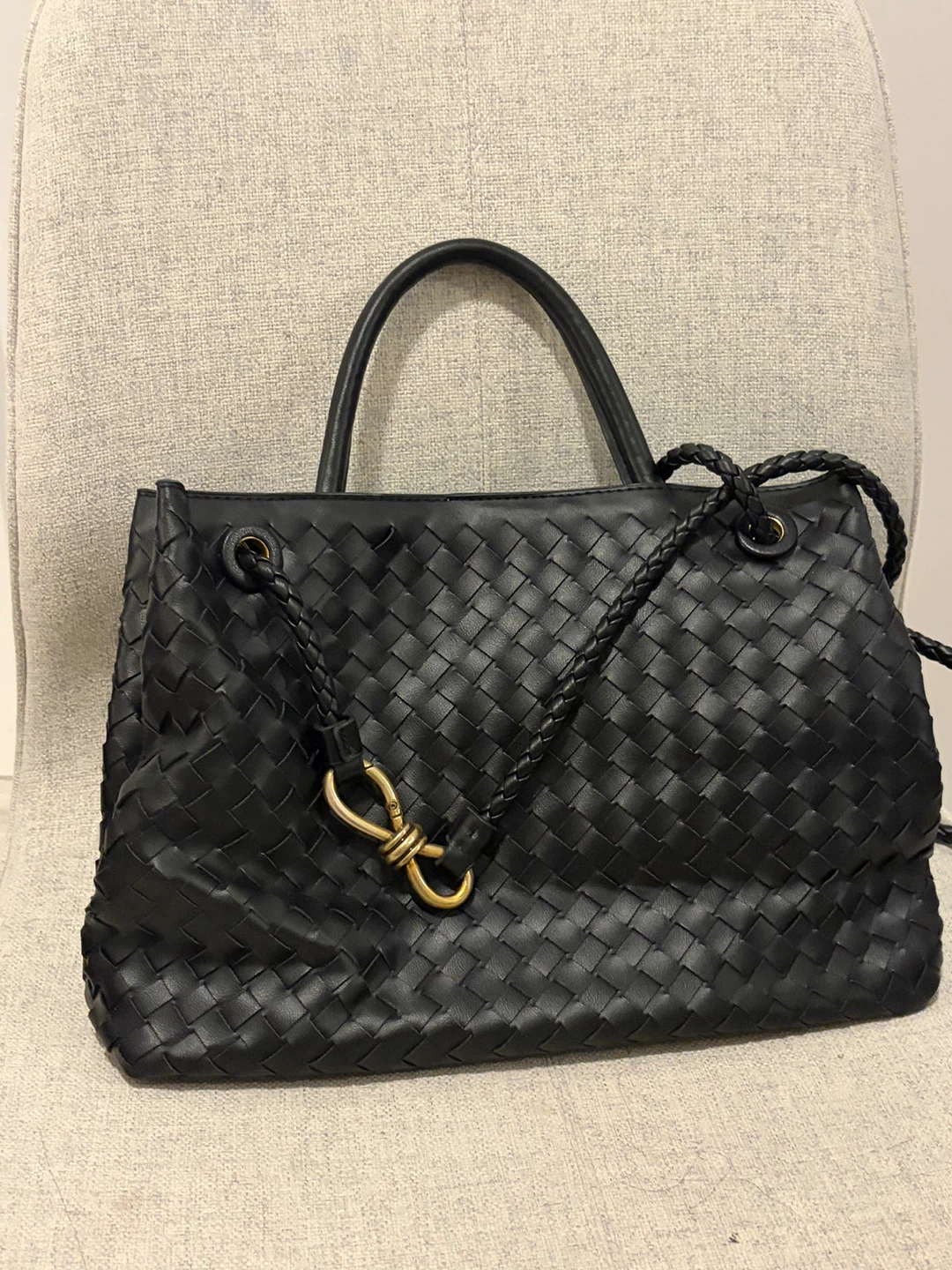 Black Woven Leather Handbag