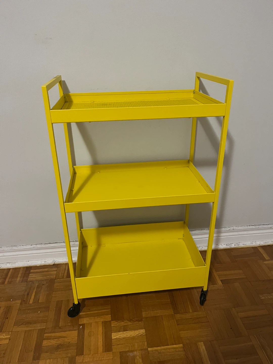 Three-Tier Rolling Metal Cart in Yellow