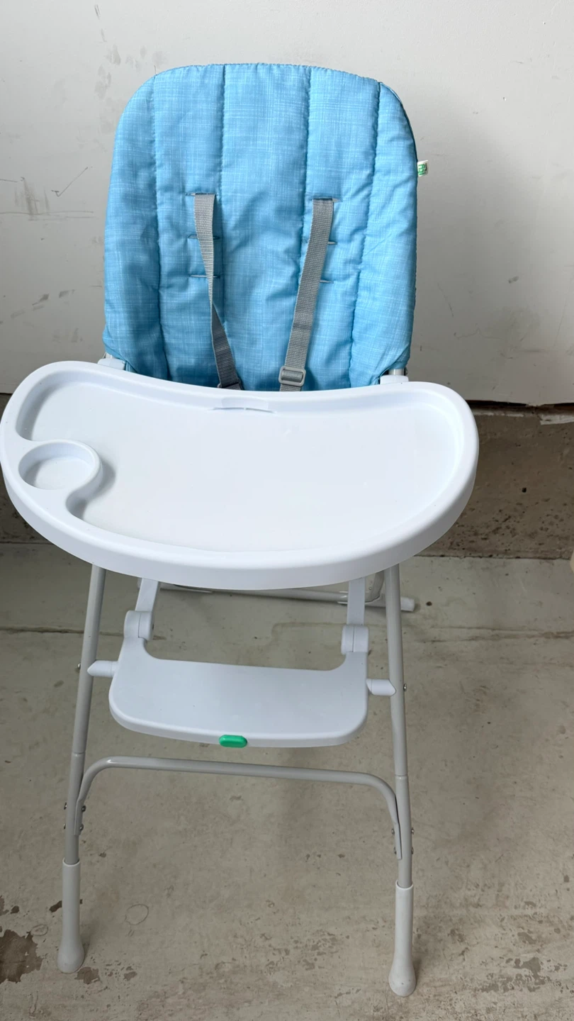 Folding High Chair with Blue Seat