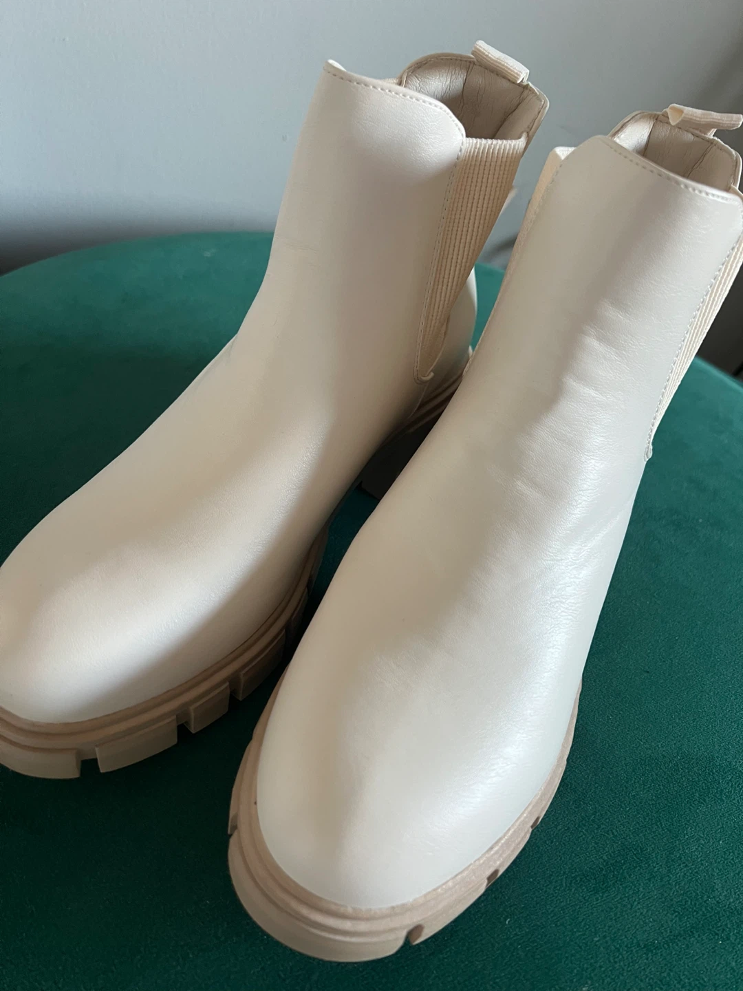 Cream Chelsea Lug Sole Boots Size 40