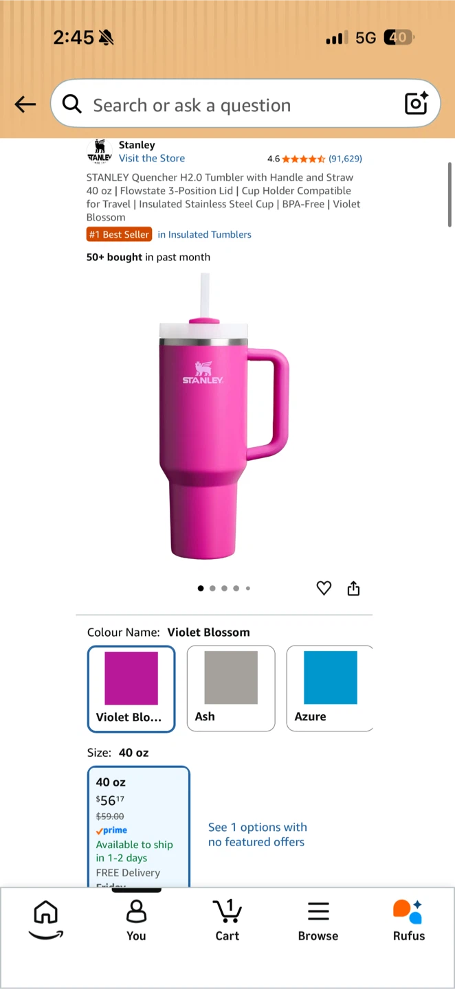 Brand New in Box Stanley Tumbler 40 oz Violet Blossom - photo 2