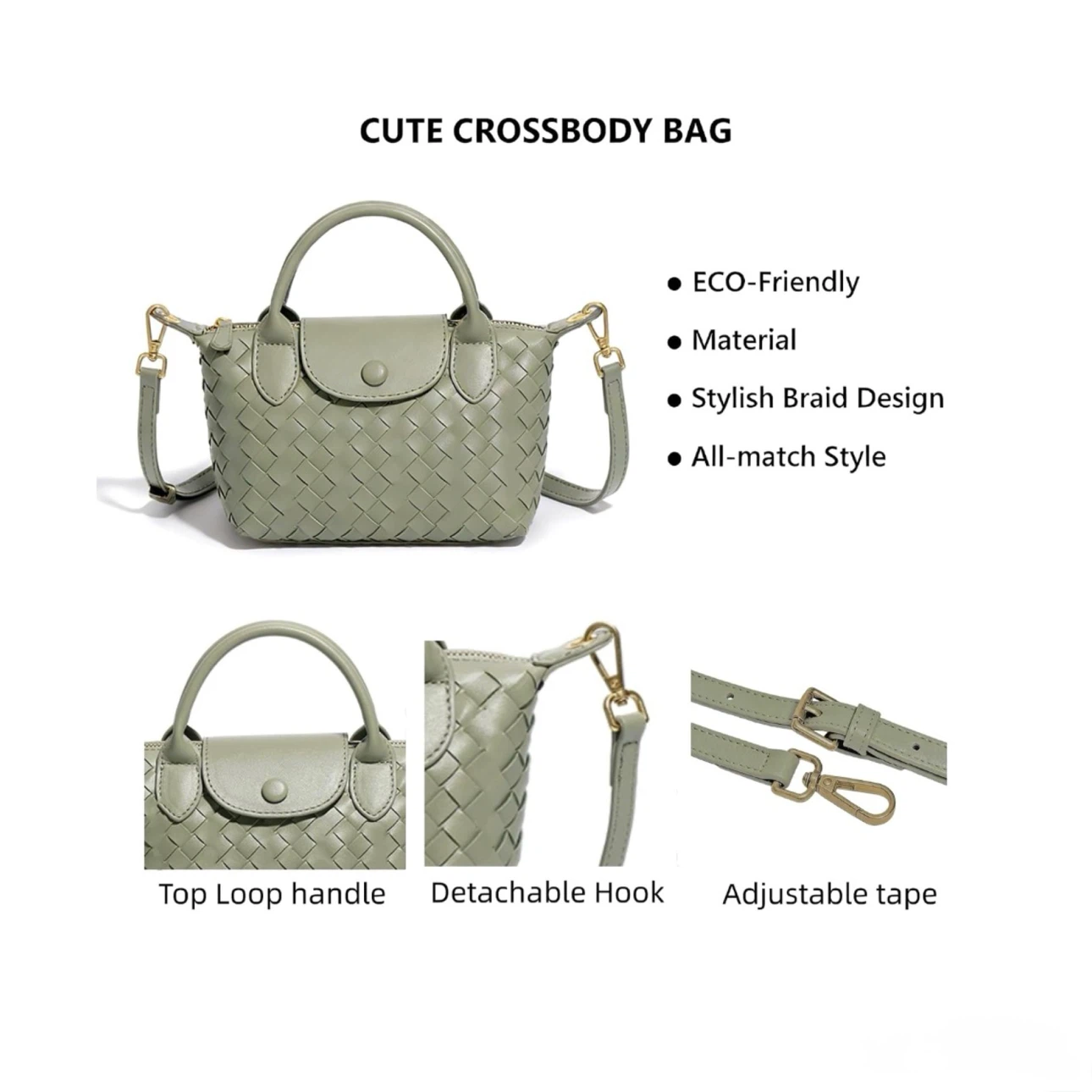 Brand new Woven Crossbody Bag, Cute Small Vegan Leather Purse - photo 5