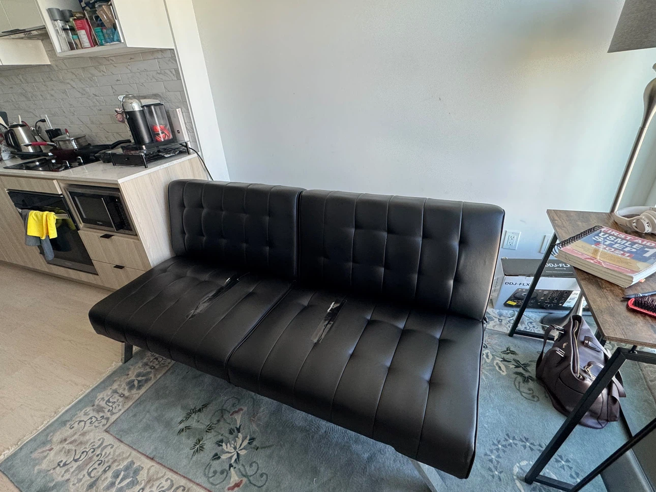 Black Faux Leather Sofa/Futon