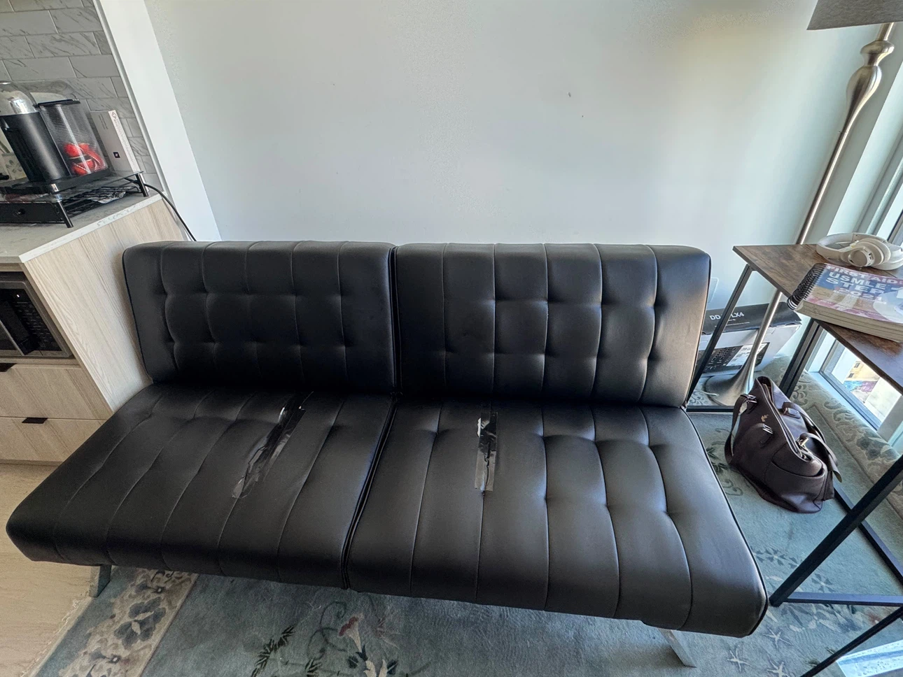 Black Faux Leather Sofa/Futon - photo 2