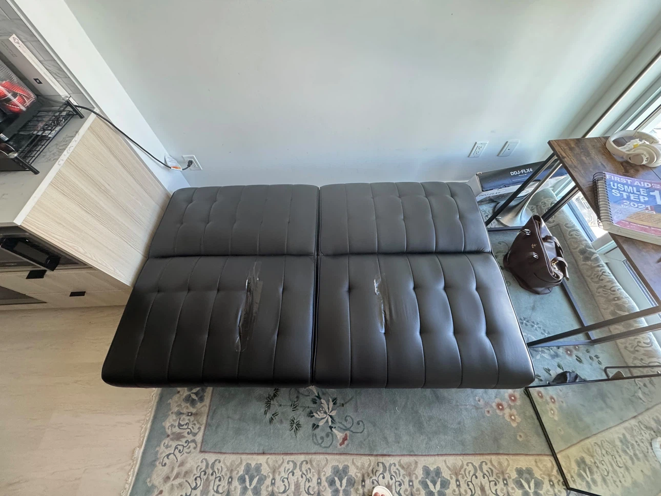 Black Faux Leather Sofa/Futon - photo 3