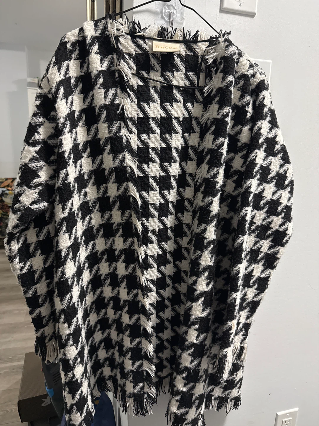 First Group Black and White Houndstooth Cardigan