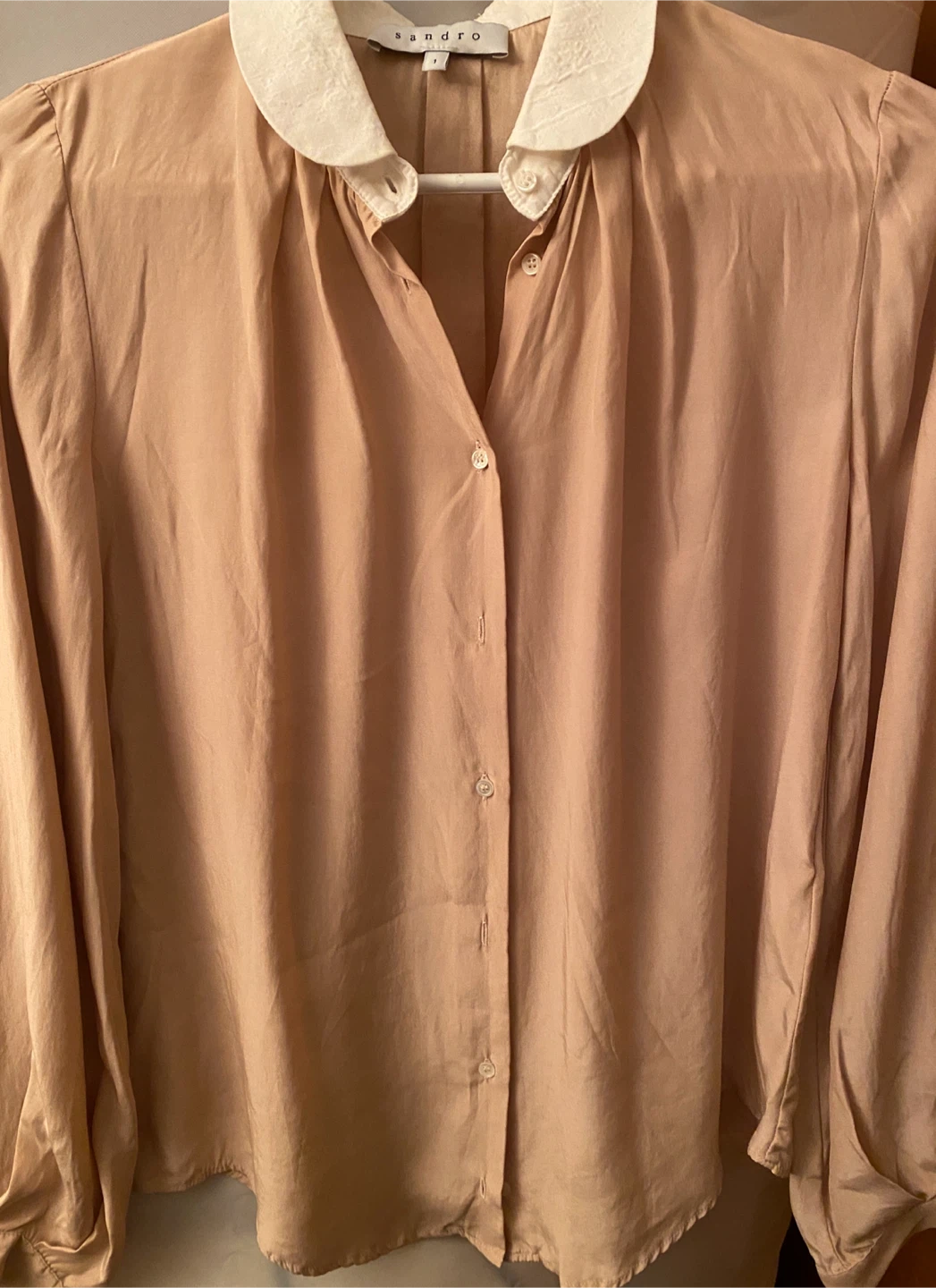 Sandro beige blouse with white collar