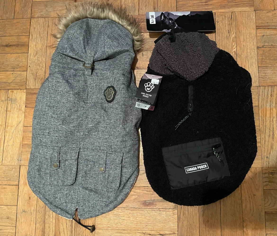 16” (17-25lbs) Canada Pooch Winter Dog Coat & Sweater Set