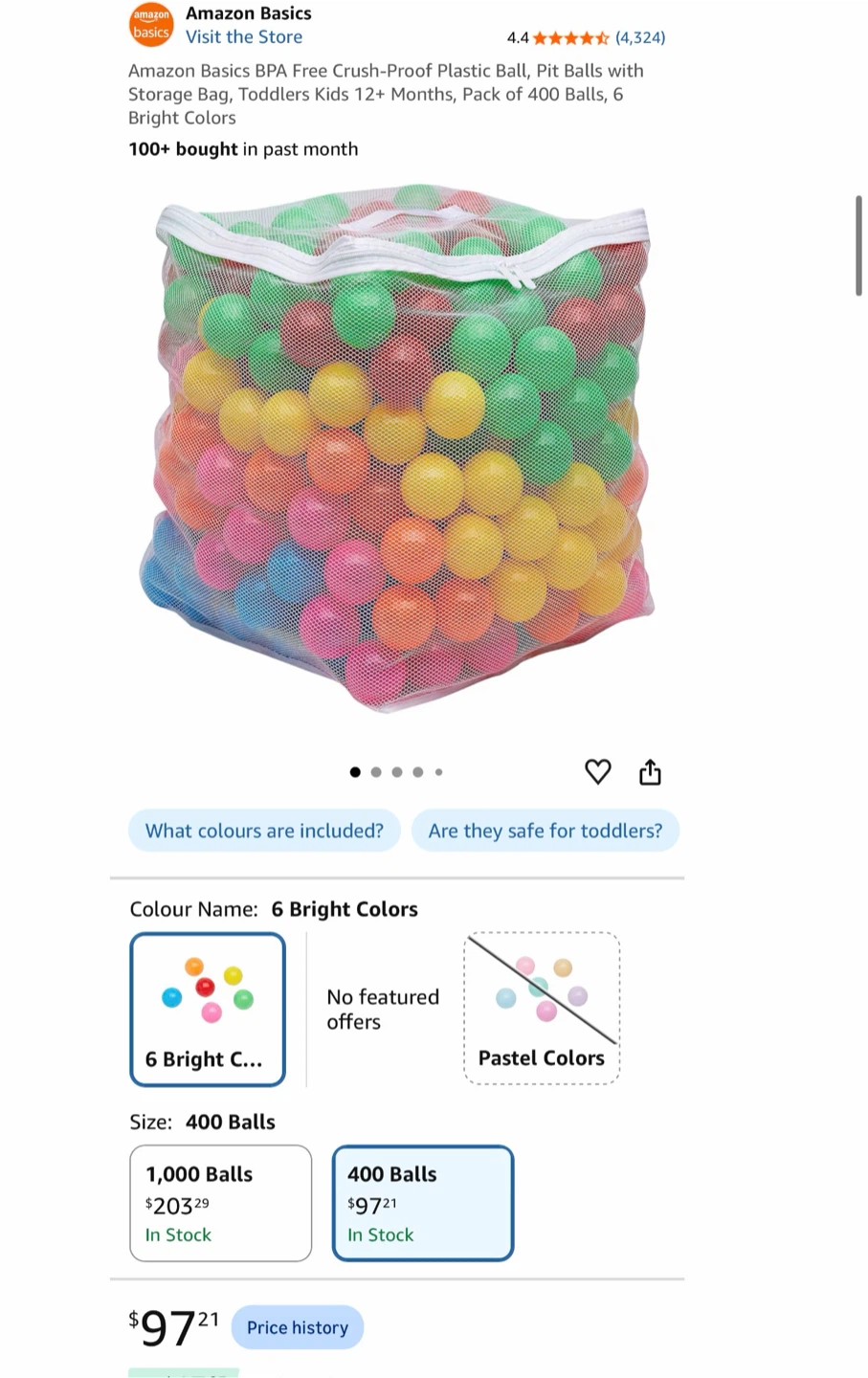 Amazon Basics 400 Count Pit Balls with Storage Bag