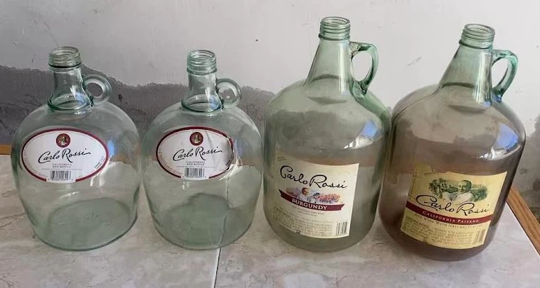 4 Assorted Carlo Rossi Empty Glass Jugs (3L & 4L)