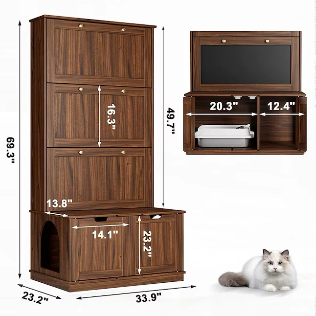 3-Tier Shoe Cabinet, Bench and Cat Litter Enclosure